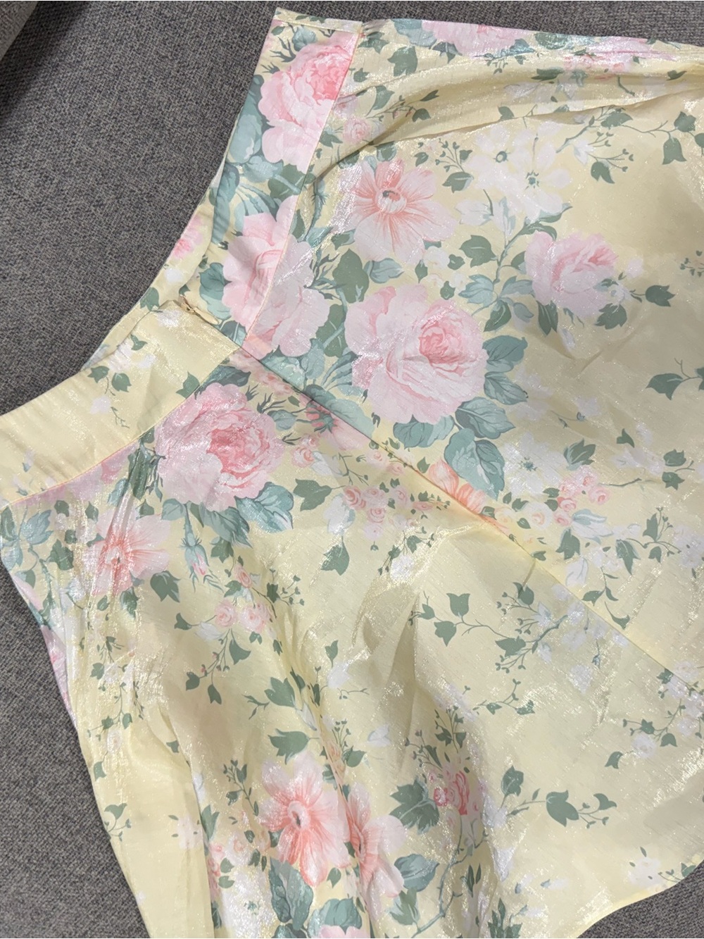 Selkie Yellow Floral Mini Skirt with Pink Roses